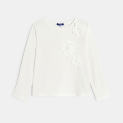 تيشيرت بأكمام طويلة، باللون الأبيض، مُزيَّن بالزهور، للفتيات